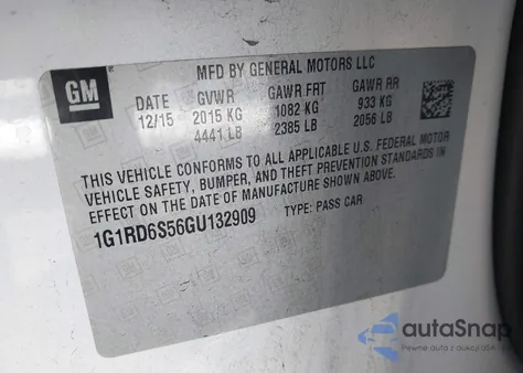 2016 Chevrolet Volt Premier from USA, damaged, VIN 1G1RD6S56GU132909